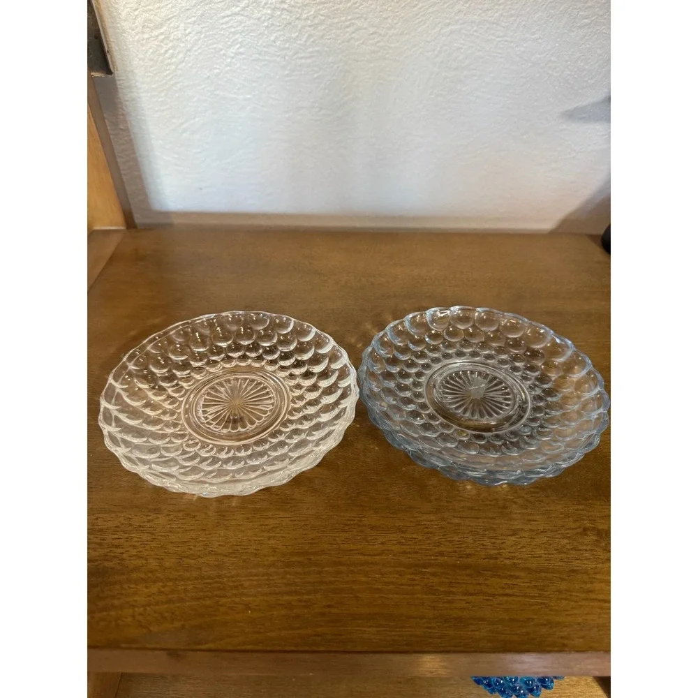 Vintage Set‎ of 4 Berry Bowls Clear Glass Bubble Pattern Dessert Saucers